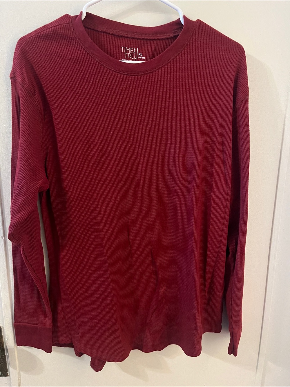Time and Tru Men's Long-Sleeve Waffle Crew in Wine